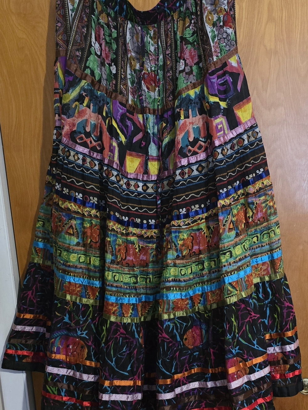 TravelSmith Multicolor Patchwork Maxi Skirt with Black Base